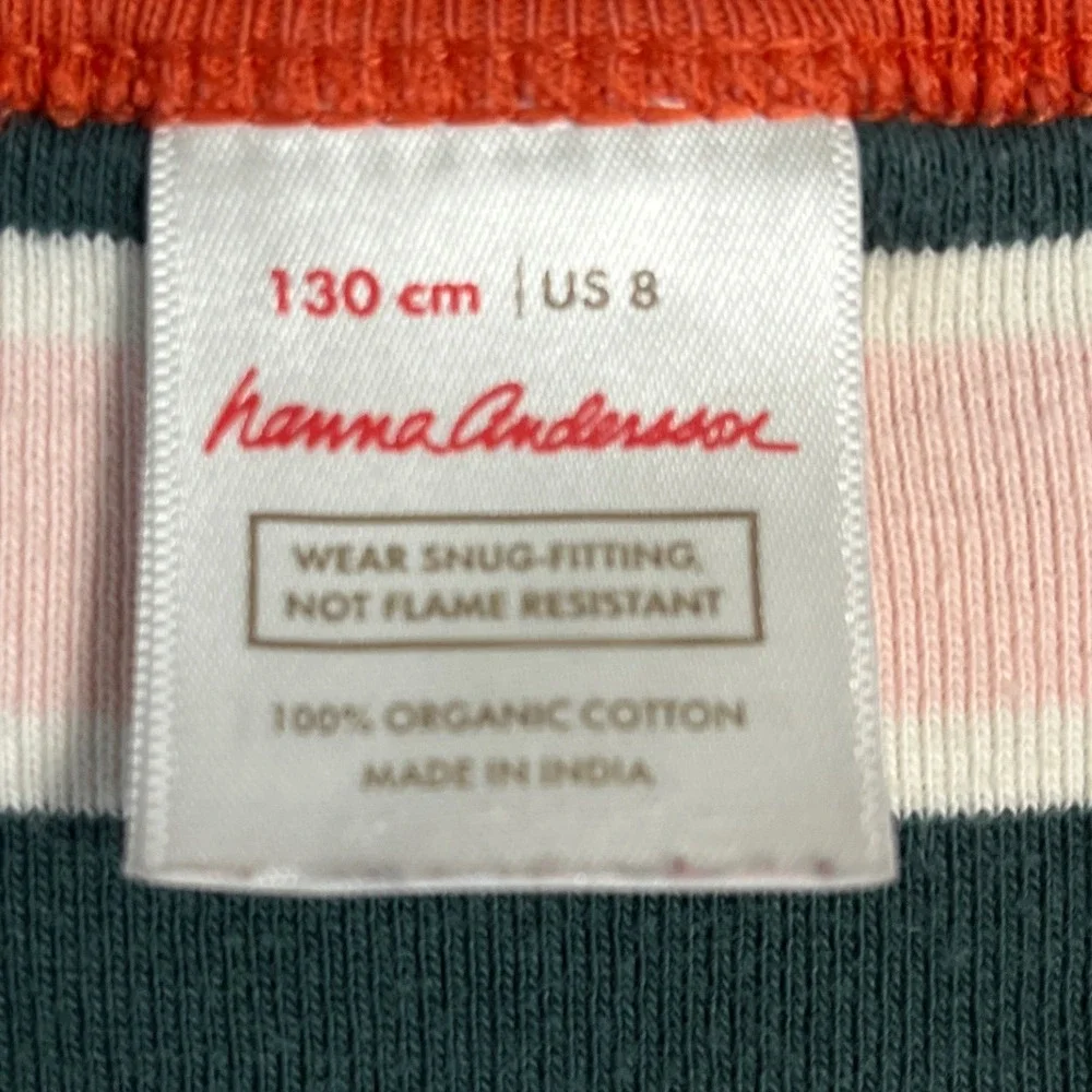 Hanna Andersson Kids 8 Striped Pajamas Pink Green Orange Organic‎ Cotton